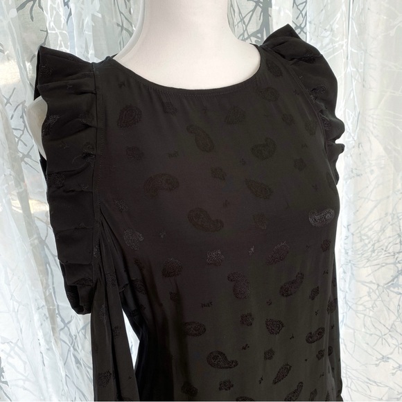 MAJE LOYD BLACK PAISLEY PRINT RUFFLE COLD SHOULDER LONG SLEEVE BLOUSE top - Picture 5 of 11